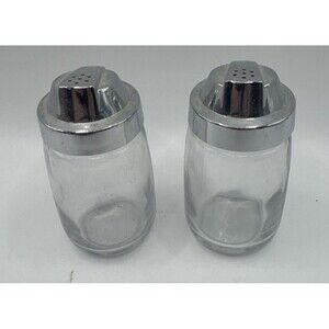 Vintage Salt & Pepper Shaker FEDERAL HOUSEWARES Glass With Silver Top